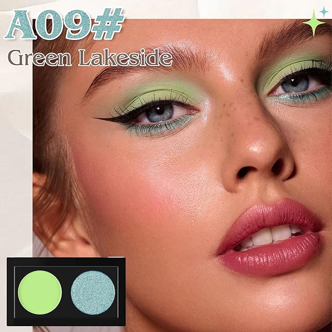 Duo Eye Shadow Palette，Green Matte +Blue Glitter Eyeshadow for Eye Makeup，Easy Application， Natural Eye Looks，Smooth, Blendable，Highly Pigmented，Vegan & Cruelty-Free ，Makeup Kit for woman