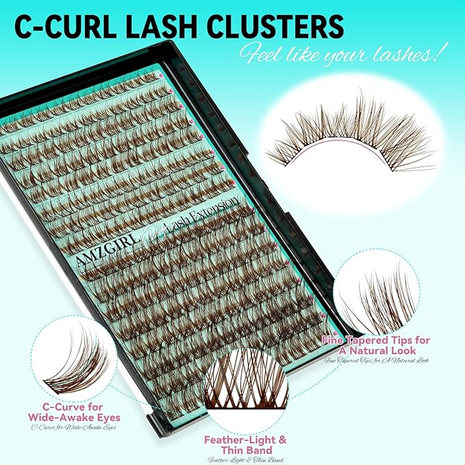 Brown Lash Clusters 176 Pcs Wispy Eyelash Extensions Natural Individual Lashes C Curl Dark Brown Cluster Lashes Beginner Friendly DIY Eyelashes Cluster at Home for Everyday Wear(Halos,8-16mm)