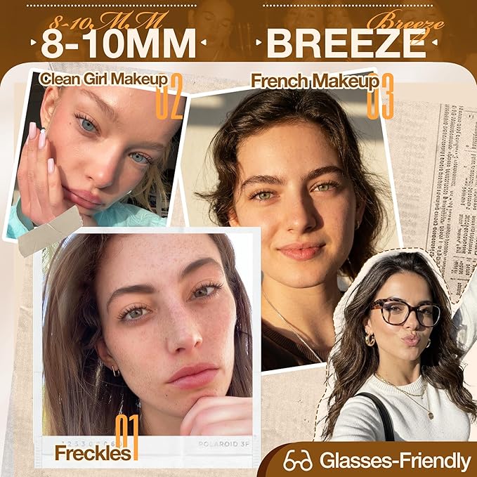 Brown Lash Clusters 8-10MM Short Natural Individual Eyelashes Wispy Fluffy Spider Cluster Eyelash Extensions with C-Curly & Ultra-Fine Clear Band, Featherlight, "Less is More", Glasses-Friendly