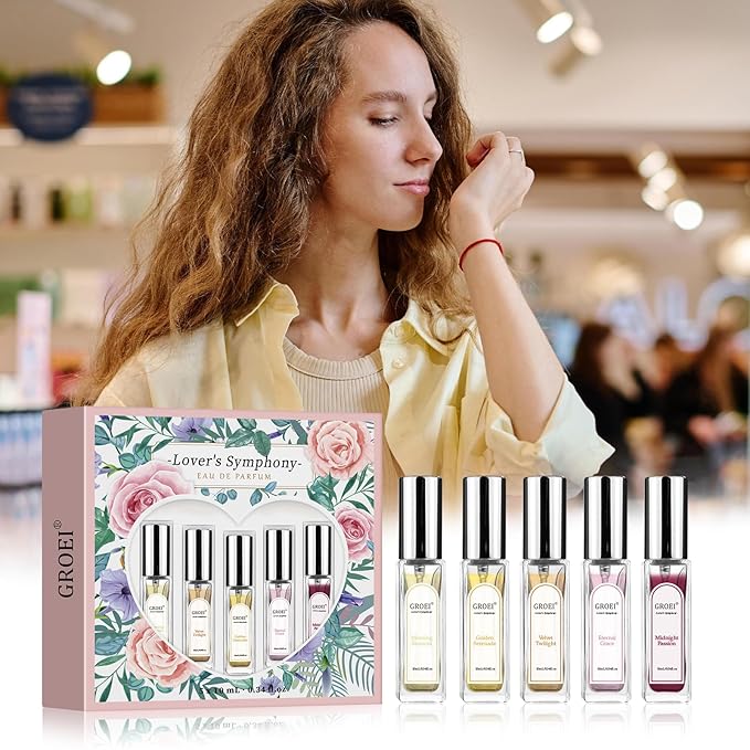 5-Piece Lover's Symphony Eau de Parfum Set – Floral & Fruity Perfume Sample Set for Women, Travel Size Mini Spray, Gift Box for Holiday Birthday Valentine's Day