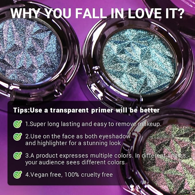 CHARMACY Multichrome Glitter Eyeshadow, Intense Color Shifting Creamy Eye Shadows, Highly Pigmented, Metallic Shimmer Eyeshadow #812