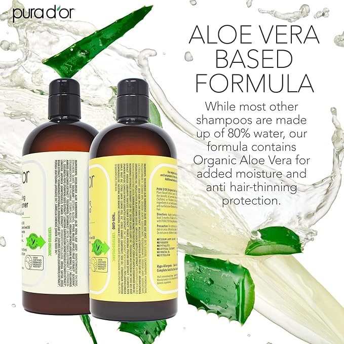 PURA D'OR Anti-Thinning Biotin Shampoo & Deep Moisturizing Conditioner Original Gold Label Set (24oz x2) Natural Earthy Scent, CLINICALLY TESTED Effective Results, Hair Thickening Product, Women & Men