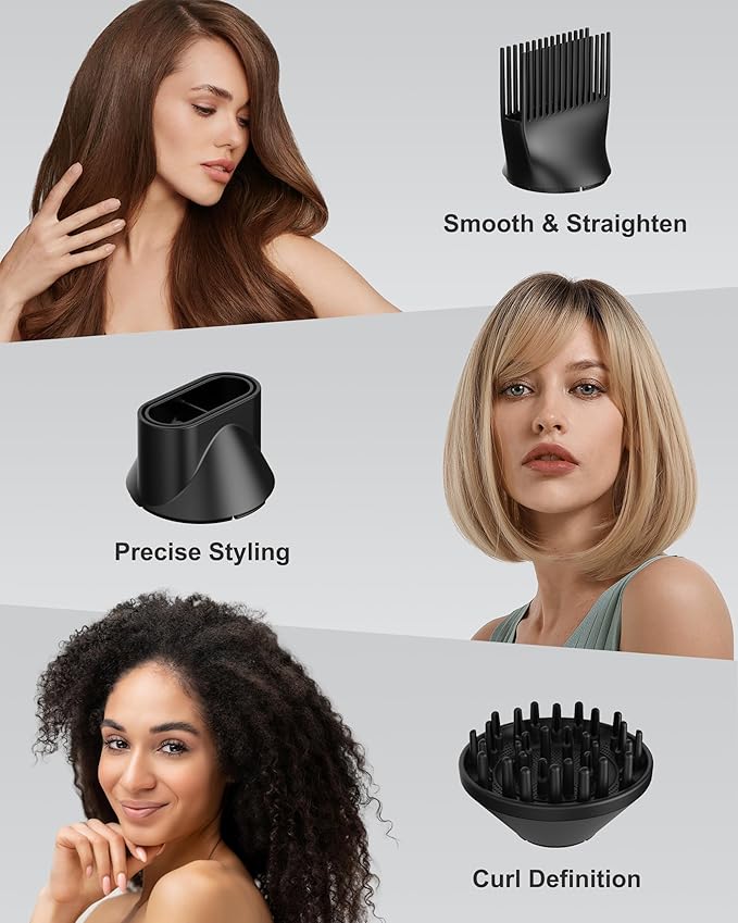 ANNLARY Hair Dryer with Comb | 1800W Blow Dryer with Diffuser for Curly Hair | Plasma Ionic Hairdryer for Frizz Control | Foldable & Protable Design for Travel | 6.5 ft ALCI Cord