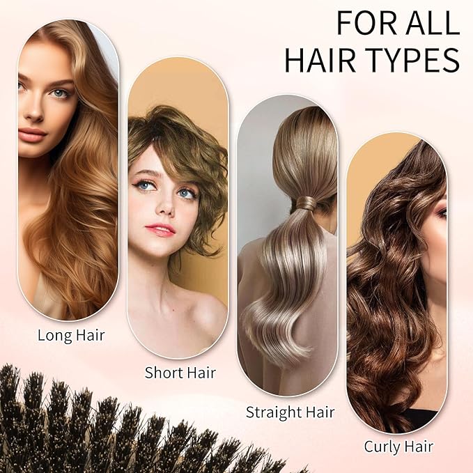 Boar Bristle Slick Back Hair Brush for Women, Smoothing Hair, Anti Frizz, Edge Control, Bamboo Hairbrush for All Hair Style-Regular