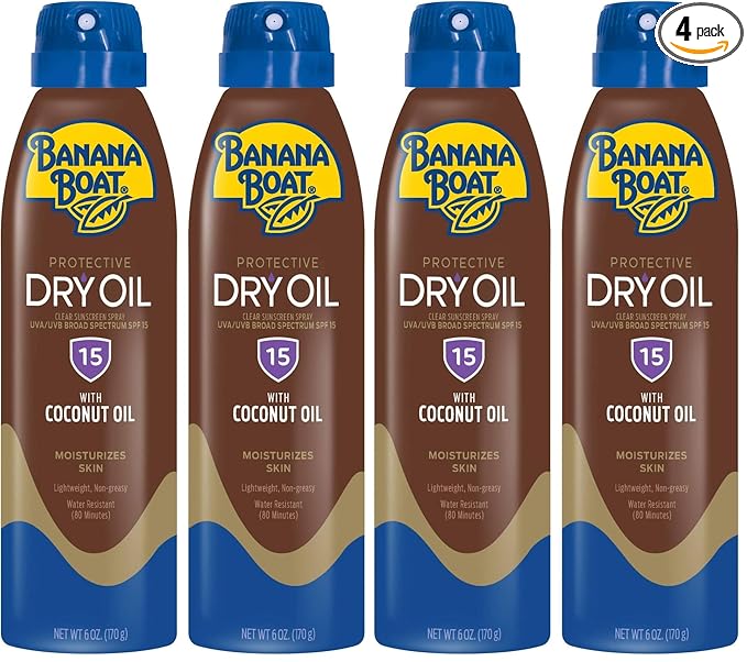 Banana Boat Protective Tanning Dry Oil Clear Spray Sunscreen SPF 15, 6oz | Tanning Sunscreen Spray, Banana Boat Dry Oil SPF 15, SPF Tanning Oil, Dry Tanning Oil Spray, 6oz each Twin Pack (Pack of 2)