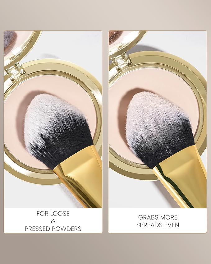 Desert Oak Series BloomFluff Powder Brush - 45mm Large Heart-Shaped Face Brush for Setting Powder & Bronzer, Premium Bubinga Wood Handle (CM 196)
