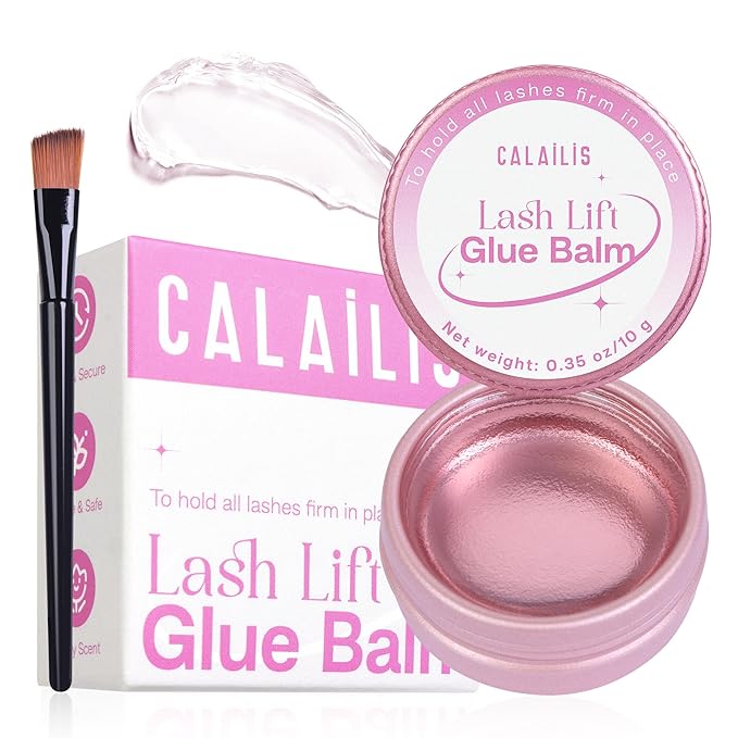 CALAILIS Lash Lift Glue Balm, Lash Lift Adhesive Strong Sticky for Perfect Eyelash Perm & Brow Lamination, Fruit Flavor Eyelash & Eyebrow Glue Balm (Strawberry, 5g)