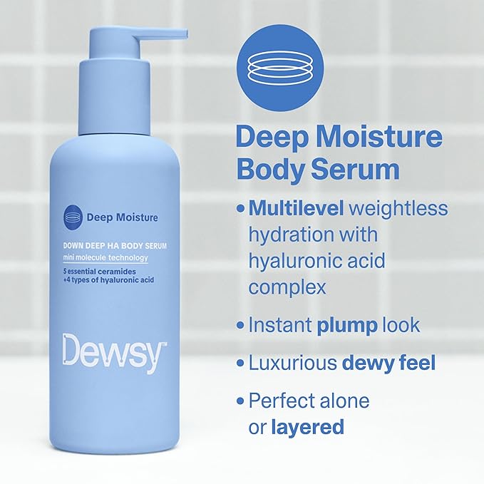 Down Deep Hyaluronic Acid Body Serum - Hyaluronic Acid Ceramide Serum for Deep Hydration, Light Body Care Moisturizer with Mini Molecule Technology, 8 oz