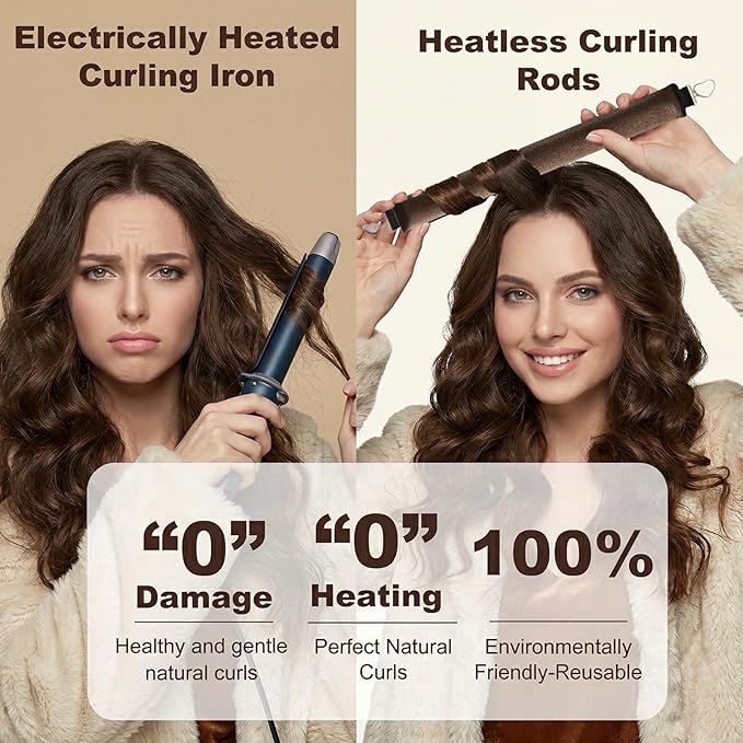 Heatless Curls Overnight Hair Curlers Set – 4PCS Jumbo Velvet Rollers with Shower Cap, No-Damage Flexi Rods for Beautiful Waves