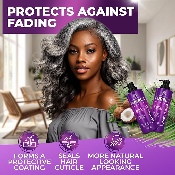 Purple Shampoo and Conditioner Set - Sulfate Free Formula for Women and Men - For Toning and Balancing Brassy, Blonde, Silver and Gray Hair - 14 Fl Oz (Set of 2)