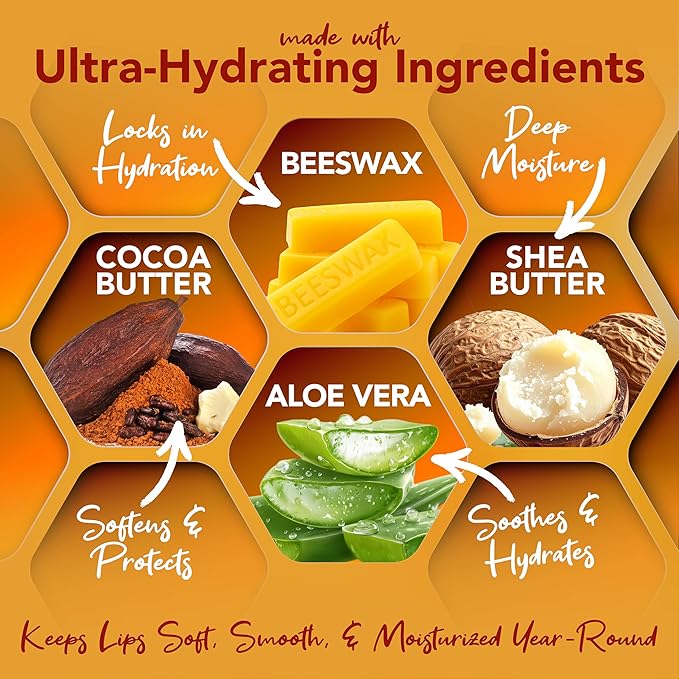 Nature's Bees Cocoa Butter Lip Balm Moisturizer, 24 Pack - 4 Flavors, Original, Shea Butter, Mango Butter, & Olive Oil, Made with Coconut Oil, Beeswax, Vitamin E and Aloe, 0.15 oz - Packaging May Vary