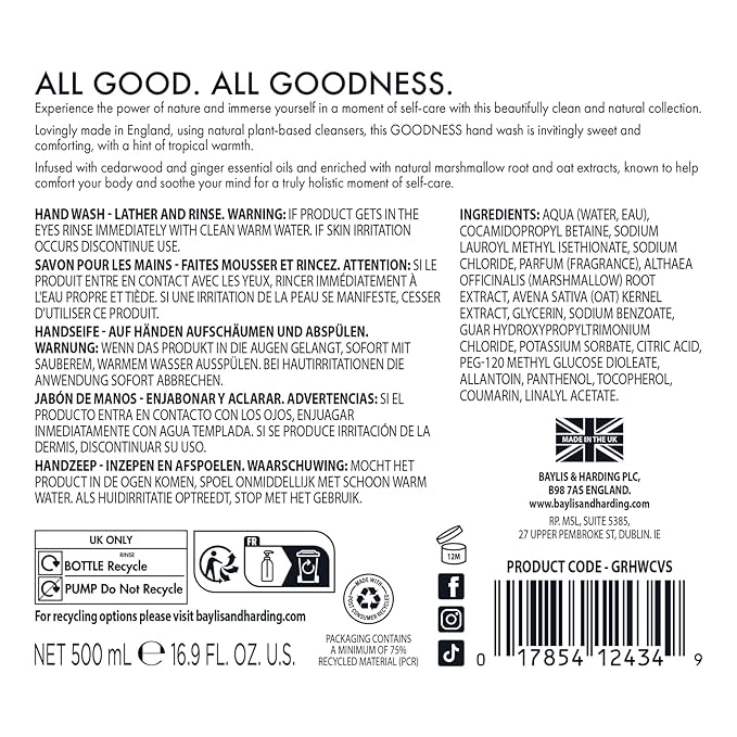 Baylis & Harding Goodness Coconut, Vanilla & Shea Hand Soap, 16.9 Fl.oz, Pack of 3 - Biodegradable Formula