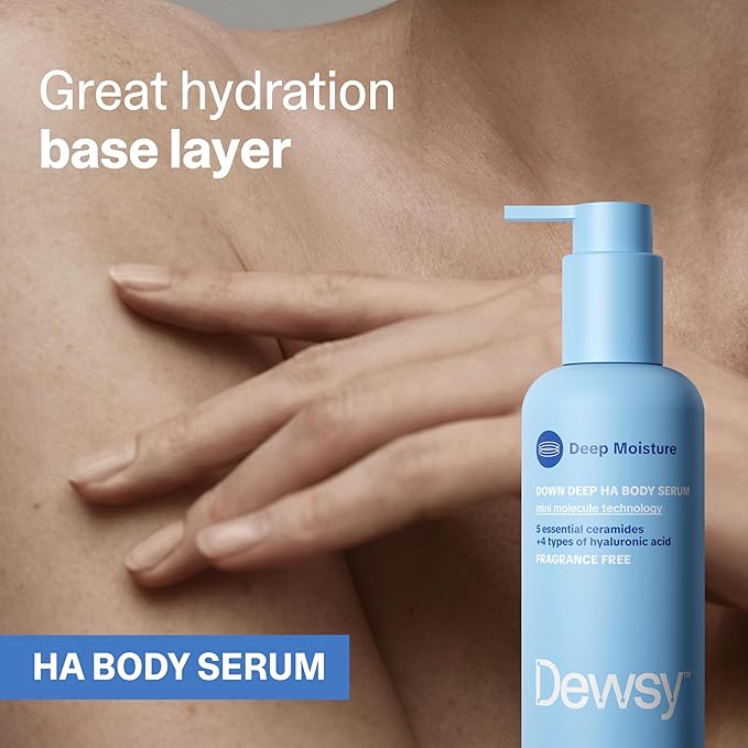 Down Deep Hyaluronic Acid Unscented Body Serum - Hyaluronic Acid Ceramide Serum for Deep Hydration, Light Body Care Moisturizer with Mini Molecule Technology, Fragrance Free Serum, 8 oz