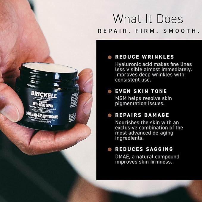 Brickell Men's Revitalizing Anti-Aging Cream For Men, Anti Wrinkle Night Face Cream To Reduce Fine Lines and Wrinkles, With Vitamin E, Jojoba Oil, and Hyaluronic Acid, 2 Ounce, Unscented