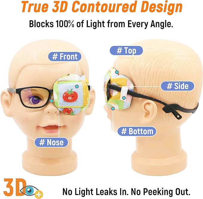 Astropic 3D Cotton & Silk Eye Patch for Kids | Boys Girls Eye Patch for Glasses | Medical Eyepatch for Children with Lazy Eye (Tomato, Left Eye)