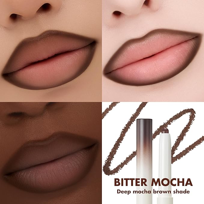 rom&nd LIP MATE PENCIL 08 Bitter Mocha | Precision Lip Liner for Natural Overlining & Contouring | Semi-Matte, Smudge-Proof, Built-in Blending Brush