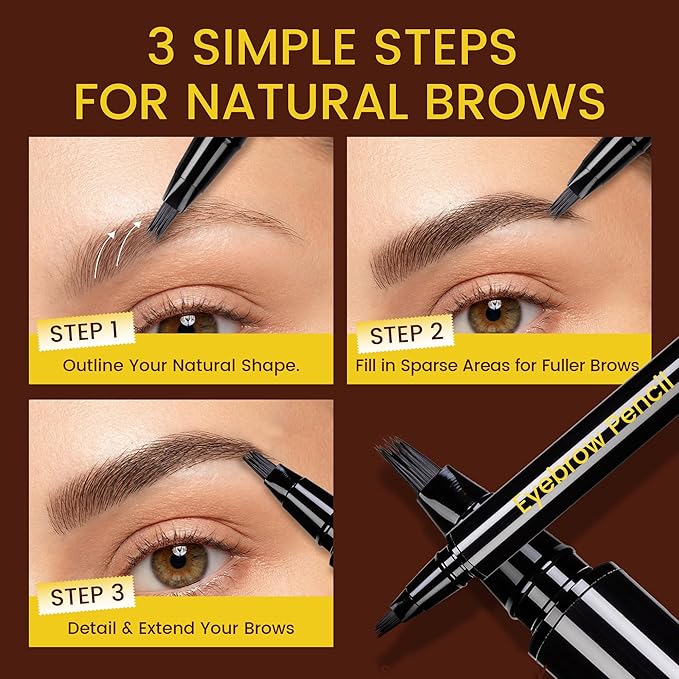 Eyebrow Pen, Waterproof Microblading Eyebrow Pencil, 4 Tip Precise Eye Brow Makeup Pen for Women to Effortlessly Create Hair Like Natural Brows, Non Dry Out and Last All Day MB02