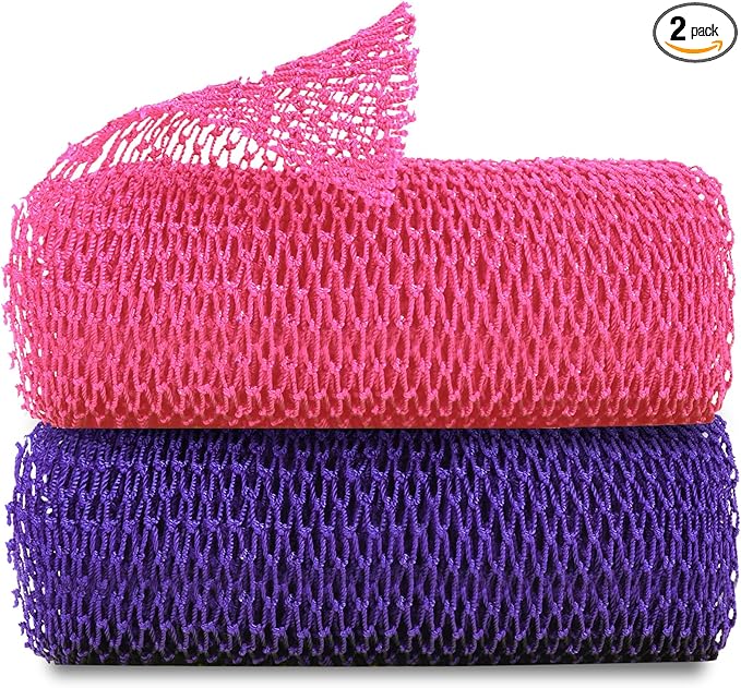 ZOCY African Net Sponge, Authentic Exfoliating Body Scrubber for Bath and Shower, Multiple Textures with Gentle Deep Exfoliating and Rich Lather for All Skins (Pack of 2 (Pink+Purple))