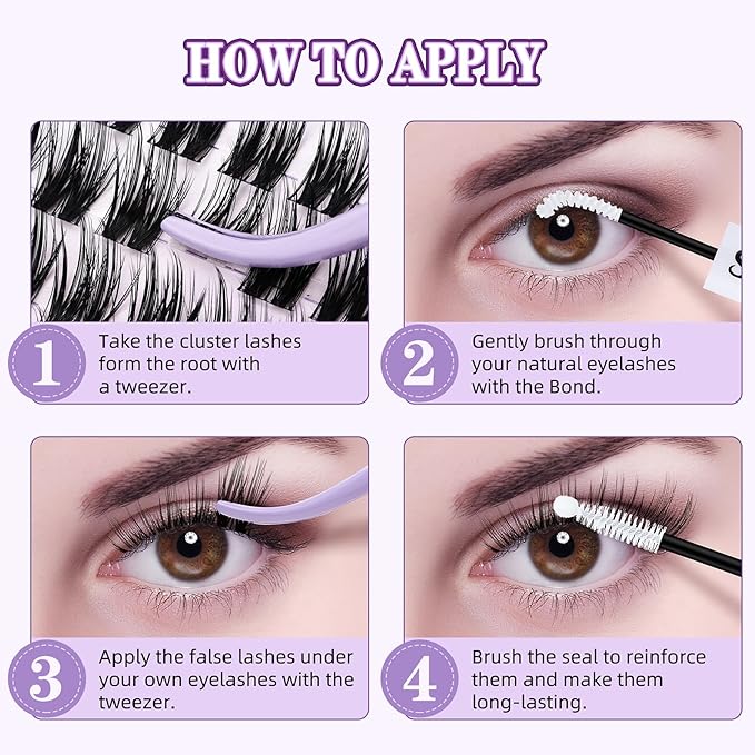 Wispy Lash Clusters Kit 10-18mm D Curl Spikes Natural Lash Clusters 144pcs DIY Cluster Eyelash Extensions Individual Lashes Cluster Kit with Lash Bond & Seal Glue Remover Lash Tweezers(S1 Lash Kit)