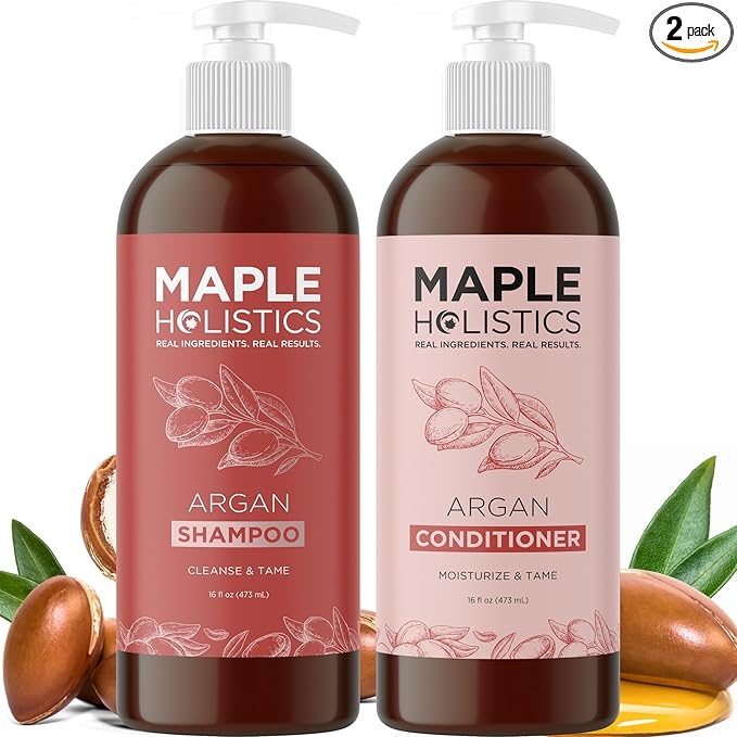 Argan Oil Shampoo and Conditioner for Dry Hair - Paraben and Sulfate Free Shampoo and Conditioner Set for Dry Hair Frizz Curl Care and Split Ends - Moisturizing Argan Shampoo and Conditioner Set