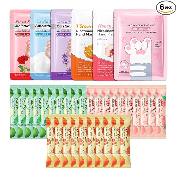 Hydrating Hand Masks, 6PCS Hand Mask Moisturizing Gloves for Men Women, Smooth Long Lasting Soft Exfoliating Hand Peeling Spa Mask Moisturizer Beauty Gift Set for Dry Cracked Rough Dull Hands（S)