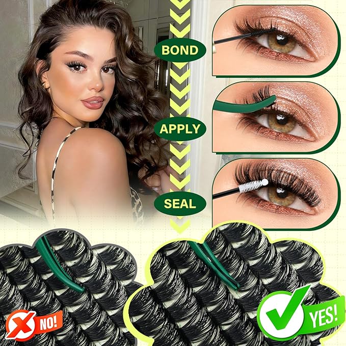 KEYYOU Lash Clusters Kit 144pcs Thick Volume D Curl Eyelash Clusters Lash Extension Kit with Mascara Brush Bond and Seal Glue Remover Applicators and Brush for DIY Lash Extensions (Y02)