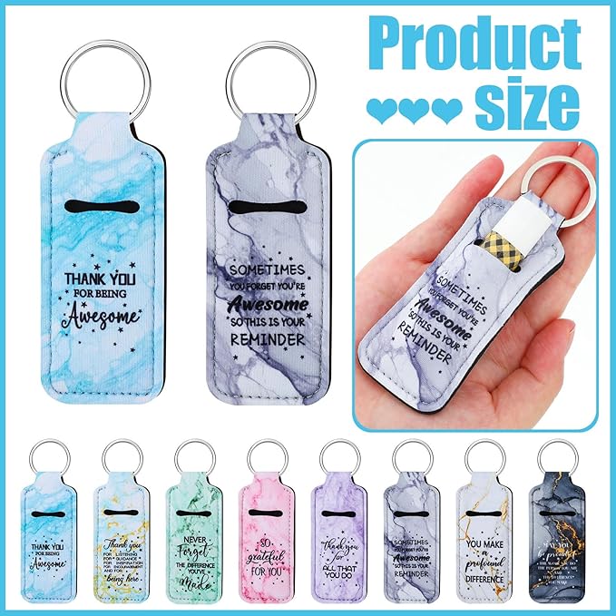 Ecation 72 Pcs Lipstick Holder Bulk Lipstick Holder Keychain Thank You Inspirational Lip Gloss Pouch Portable(Marble Colors)