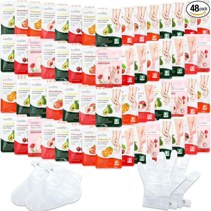 48 Pcs Fruits Beauty Hand Foot Mask Bulk Hydrating Hand Foot Moisturizing Gloves Aloe Mask for Spa Kit Beauty Skincare Gift Kits for Women