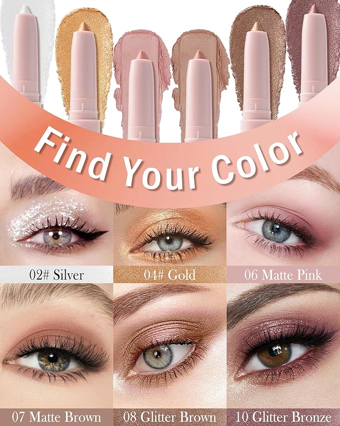 Pink Cream Eyeshadow Stick,Pink Eyeshadow with Sharpener & Blending Blush,High Pigment Neutral Eye Shadow Stick,Waterproof Smooth Matte Eyeliner Buildable Eye Makeup for Women-06