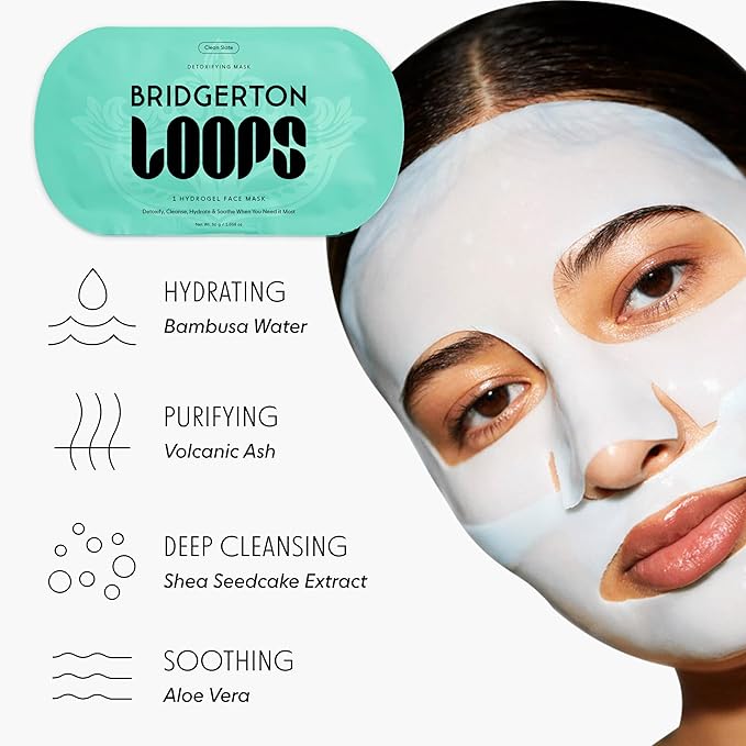 LOOPS Beauty Bridgerton™ NETFLIX In The Garden Set -The Best Korean Hydrogel Face Masks for Every Skin Moment Face Mask - 2 Hydrating Masks - Clean Slate and Double Take - All Skin Types, 2pc