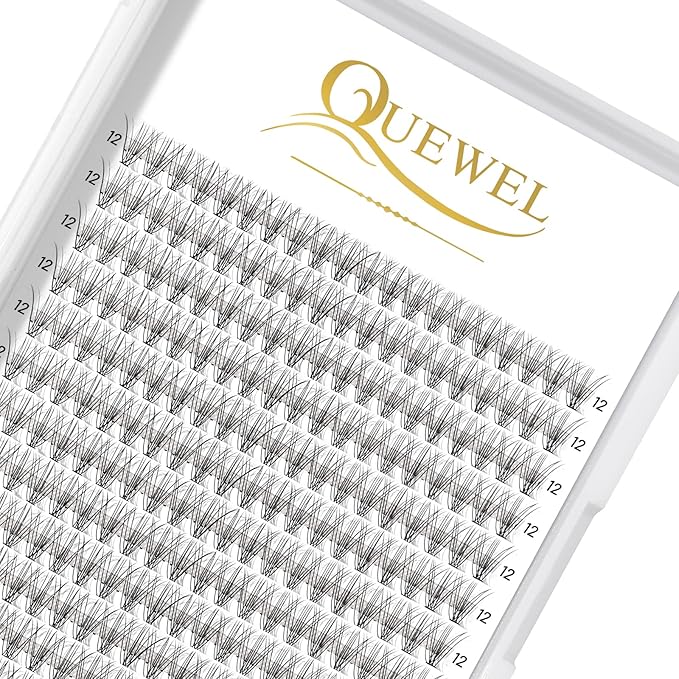 QUEWEL Cluster Lashes 240Pcs Individual Lash 10D 0.10D Curl 12mm Knot-Free Lash Extensions Clusters Lashes Soft&Natural False Eyelashes Individual DIY Eyelash Extension at Home(10D 0.10D 12)
