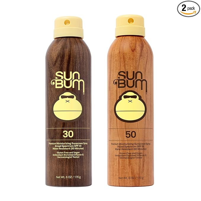 Sun Bum Original Spf 30 and 50 Sunscreen Spray Vegan and Hawaii 104 Act Compliant (Octinoxate & Oxybenzone Free) Broad Spectrum Moisturizing UVA/UVB Sunscreen With Vitamin E 2 Pack