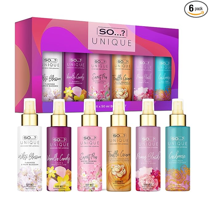 So…? Unique Body Mist Set - Perfumes for Women with Fresh, Floral, Sweet Scents - 6 Hour Wear Body Spray for Women - Travel Size Gift Set - 6 pcs