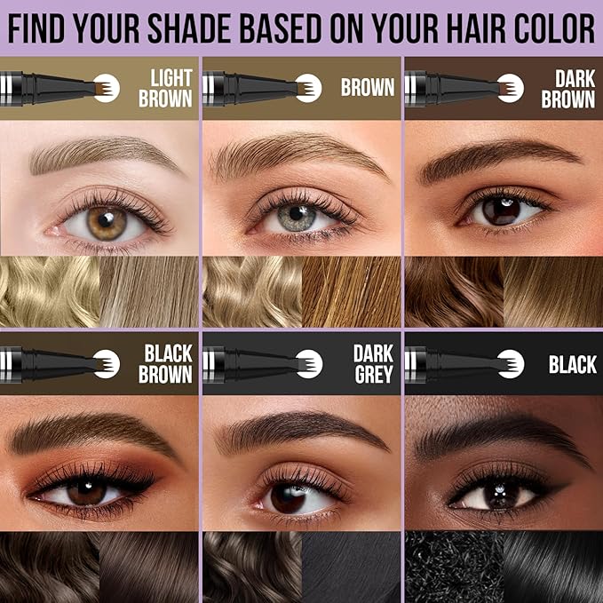 Microblading Eyebrow Pen - Eyebrow Pencil Magical 2-in-1 Dual-Ended Waterproof Eye Brow Pencils for Women with 4-Fork-Tip & Precise Brush-Tip for Natural Hair Like Strokes, Last All-Day, Black Brown