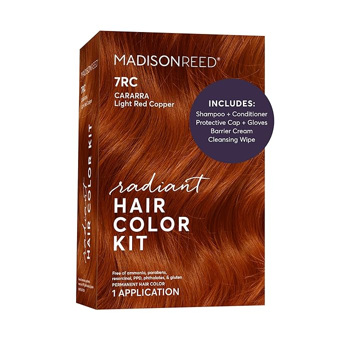 Madison Reed Radiant Hair Color Kit - 7RC Light Ginger Red with Copper Tones (Carrara Crimson) Vivid Color Permanent Hair Dye, PPD-Free & Ammonia-Free, 1 Pack