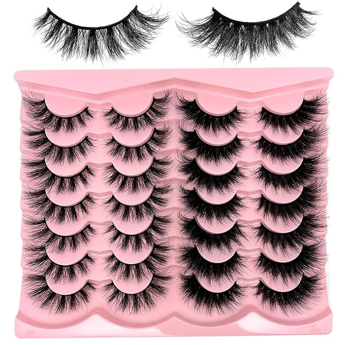 loladook Fluffy Lashes Mink Natural Look Faux Mink Wispy Strip Lashes Cat Eye C Curl Fake Eyelashes Book 3D Volume Flase Eyelashes Pack 2 Styles