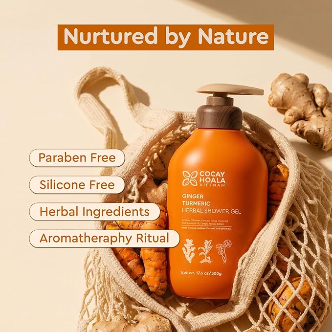 Turmeric Exfoliating Body Wash with Ginger & Centella, Gentle Shower Gel for Sensitive Skin, Moisturizing Deep Cleansing, Paraben Silicone Free, Spa Gifts for Women