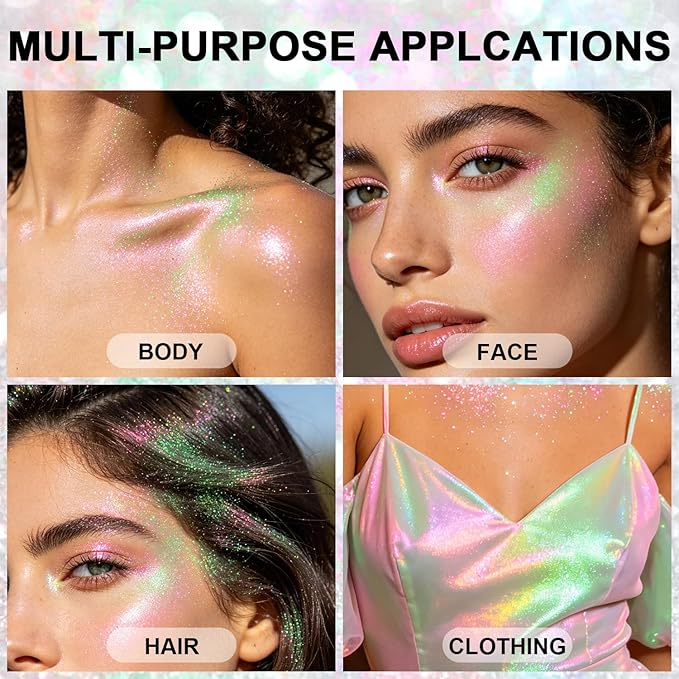 Hair and Body Glitter Spray, Glitter Hairspray Dry Powder Makeup for Clothes, Festival Rave Prom Loose Sparkle Powder,Holographic Ultra Fine Resin Glitters for Crafts (Mermaid)