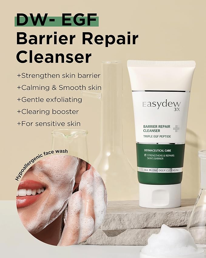 EASYDEW Barrier Repair Cleanser - Deep Pore Cleansing and Skin Barrier Enhancement Face Bubble Wash with Salicylic Acid, Hyaluronic Acid, Collagen, Niacinamide, Panthenol, DW-EGF Peptide 5.07 fl.oz.