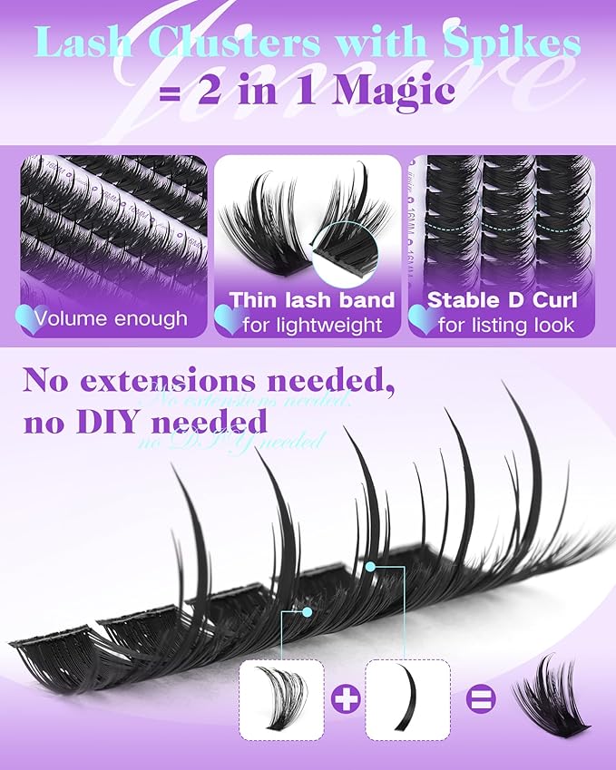 Manga Lash Clusters 150D Spikes Eyelash Clusters with Bottom Lashes 12-18MM Long Fairy Cluster Eyelash Extensions 300Pcs Wispy Individual Lashes Extensions DIY at Home by JIMIRE