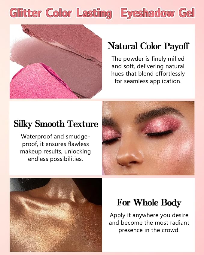Sparkle Single Eyeshadow Cream, Orange Mousse Glitter Highly Pigmented Eye Shadow, Long-Lasting Blendable Shimmer Eyeshadow, Lightweight Eye Shadow Makeup Palette Christmas Party Gift for Women-08