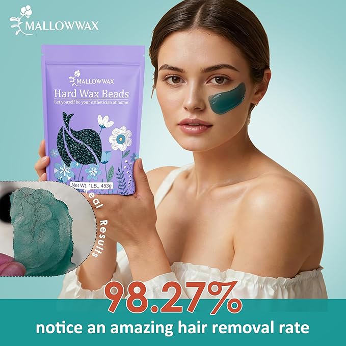 Mallowwax Hard Wax Beads, 1lb Low Temp Stripless Wax For Sensitive Skin, For Coarse And Short Hair, Bikini, Underarms, Legs And Body