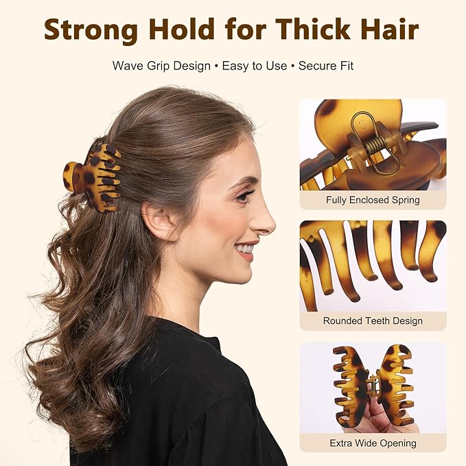 Medium 3.3 Inch Matte Claw Hair Clips for Women and Teens, Hair Claw Clip with Strong Hold for Everyday Styling, Elegant Hair Accessory for All Hair Types, Black and Tortoiseshell, 3 Pack