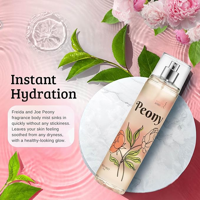 Freida and Joe Peony Elegance Fine Fragrance Body Mist Spray: A Scented Peony Floral Sophistication, 8 oz Spray Bottle, Ideal for Gifting Stocking Stuffer – Mother's Day