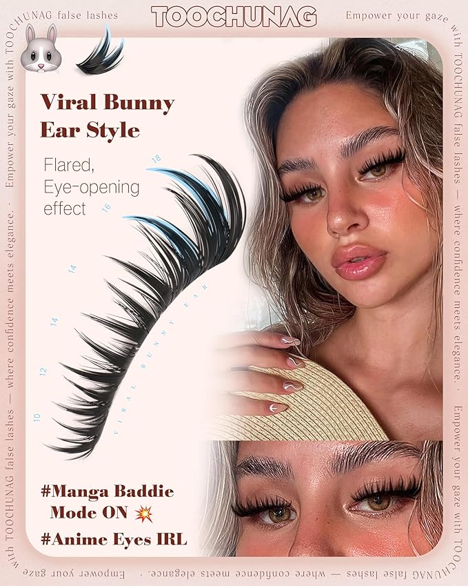 TOOCHUNAG Manga Lash Clusters Bunny Cluster Eyelash Extensions 10-18mm Fairy Spiky False Eyelashes Clusters D Curl Cluster Lashes Individual for Baddie Anime Eye Lash Extension