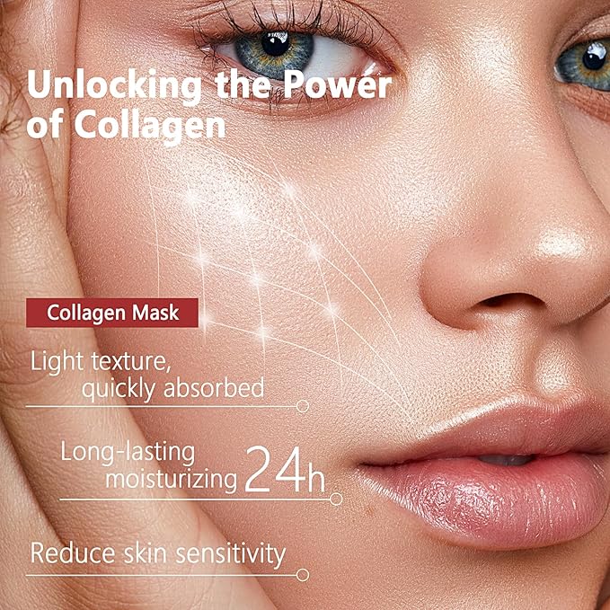 5PCS Bio-Collagen Face Mask, Bio-collagen Real Deep Mask, Collagen Mask Overnight, Hydrating Hydrogel Masks, Anti Aging, Firming, Elasticity Improvement, for All Skin Types, 1.19 Fl Oz
