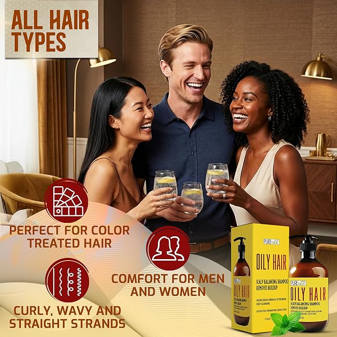 Oily Hair Shampoo - Sulfate Free Buildup Remover for Itchy Scalps - Deep Cleanse Shampoo for Dandruff and Flake Treatment for Men and Women - Paraben Free, Salon Professional Formula - 16 Fl Oz