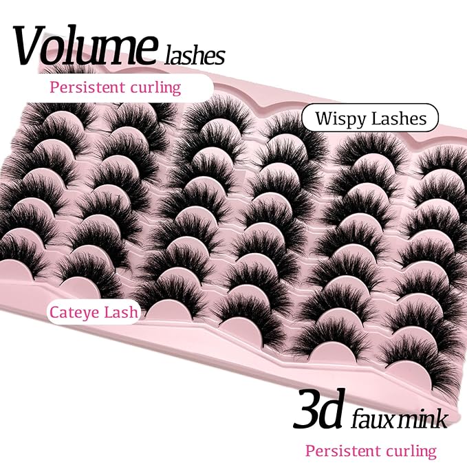 Mink Lashes Cat Eye Fluffy False Lashes Wispy Natural Lash Strips C Curl Faux Mink False Eyelashes Pack Full Strip False Eyelashes Natural Look