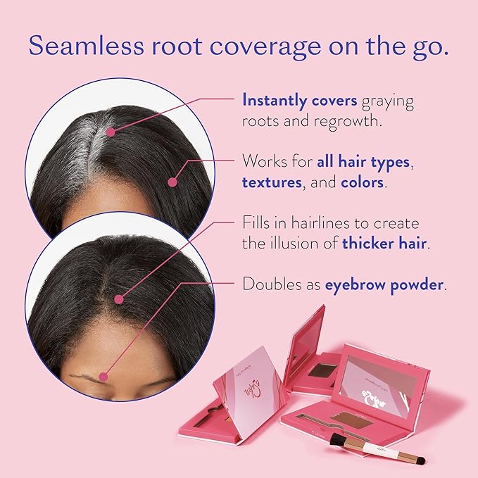 eSalon Root Touch Up + Brow Powder, Conceal & Cover (Dark Brunette) - Hairline Powder for Women - Scalp Concealer & Filler for Thinning & Gray Hair Coverage - Creates Thicker & Fuller-Looking Hair