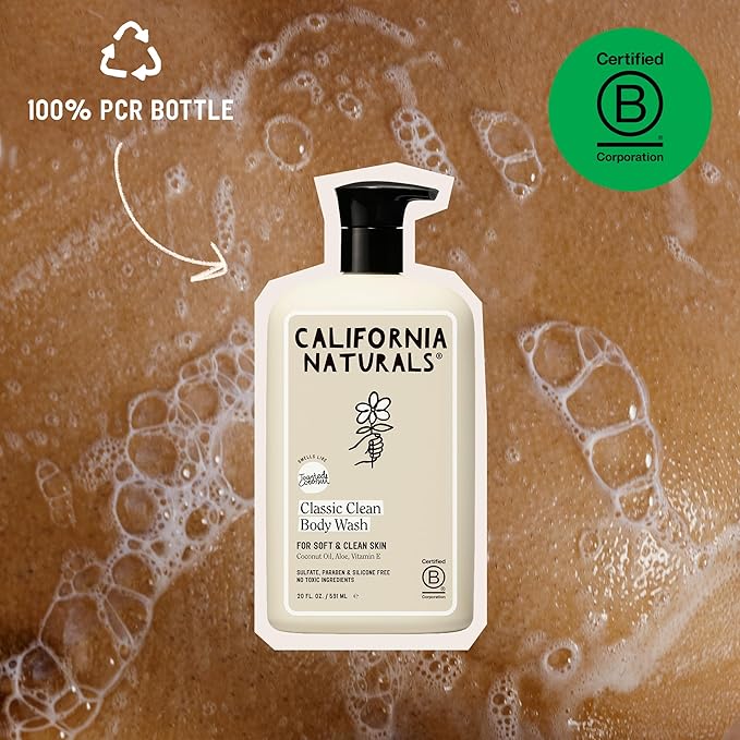 California Naturals Classic Clean Toasted Coconut Body Wash 2-Pack, Coconut Oil, Shea Butter & Aloe, Naturally Scented, Sulfate, Paraben & Silicone Free, 20 oz